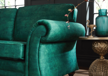 Genoa Handmade Sofas In Milano Emerald Green Fabric With Turned Wooden Legs 