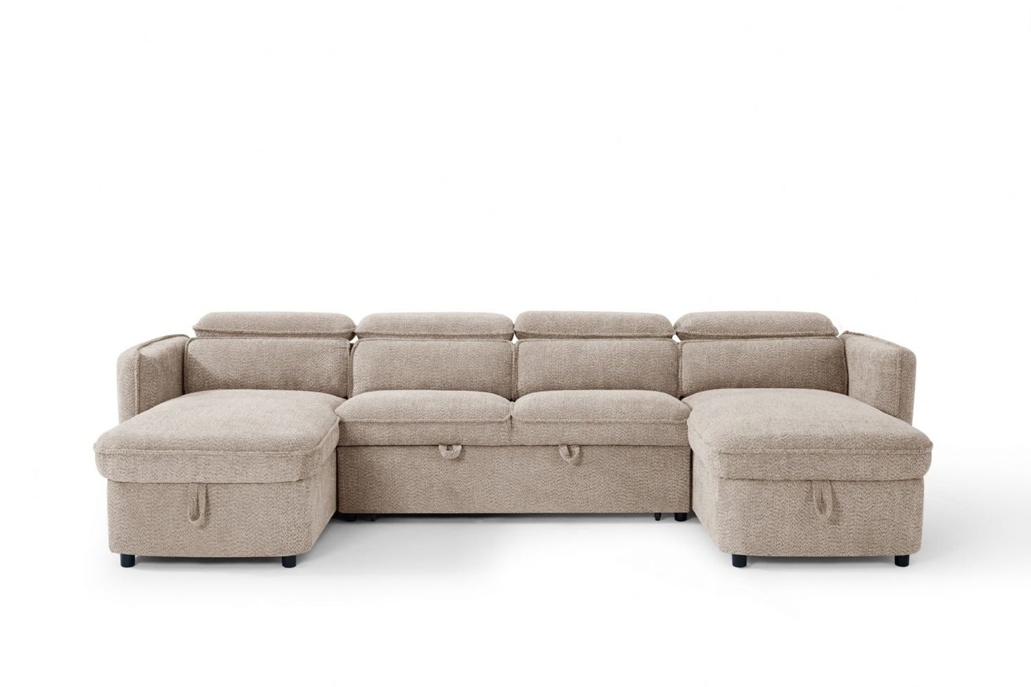 Beige Fabric Large U Shape Corner Chaise Sofa Bed