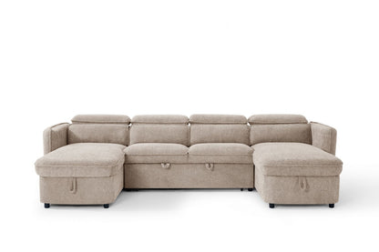 Beige Fabric Large U Shape Corner Chaise Sofa Bed