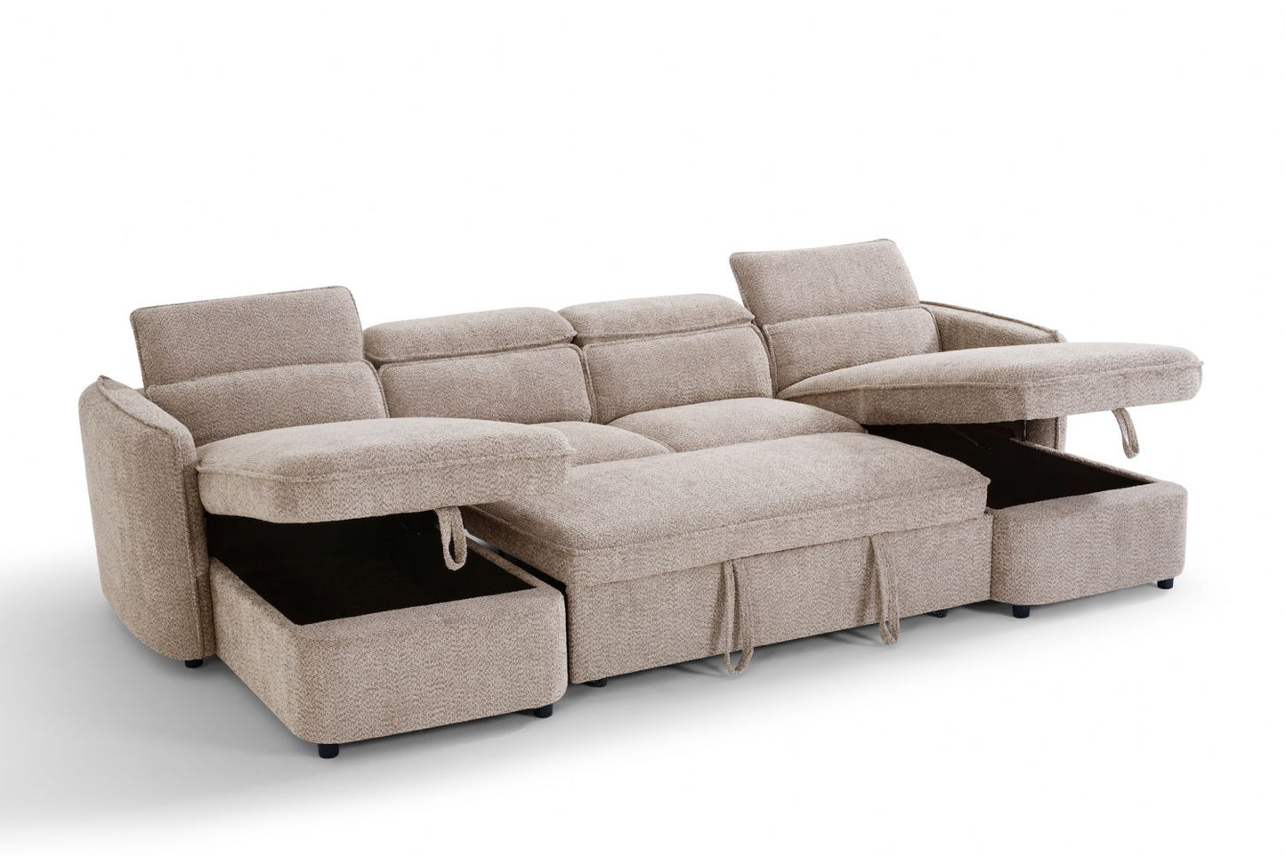 Beige Fabric Large U Shape Corner Chaise Sofa Bed