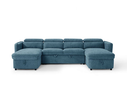 Blue Fabric Large U Shape Corner Sofa Bed
