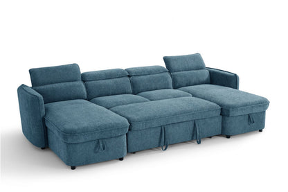 Blue Fabric Large U Shape Corner Sofa Bed