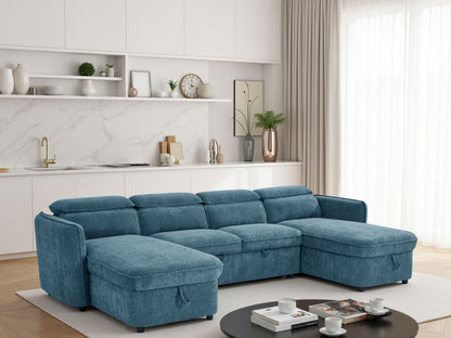Blue Fabric Large U Shape Corner Sofa Bed