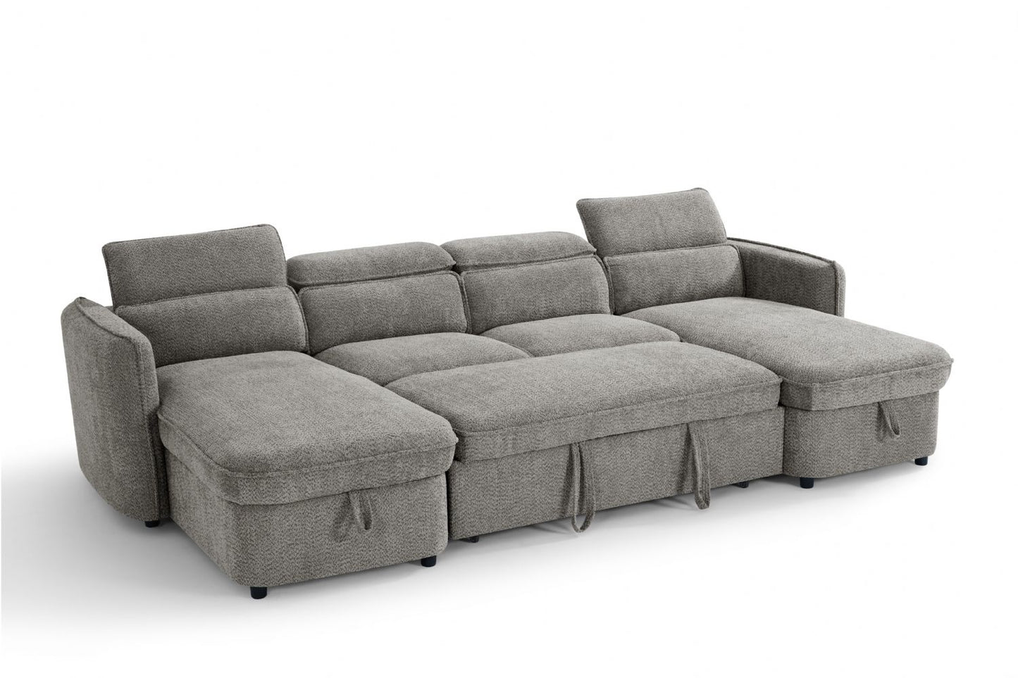 Grey Textured Fabric Large U Shape Corner Sofa Bed