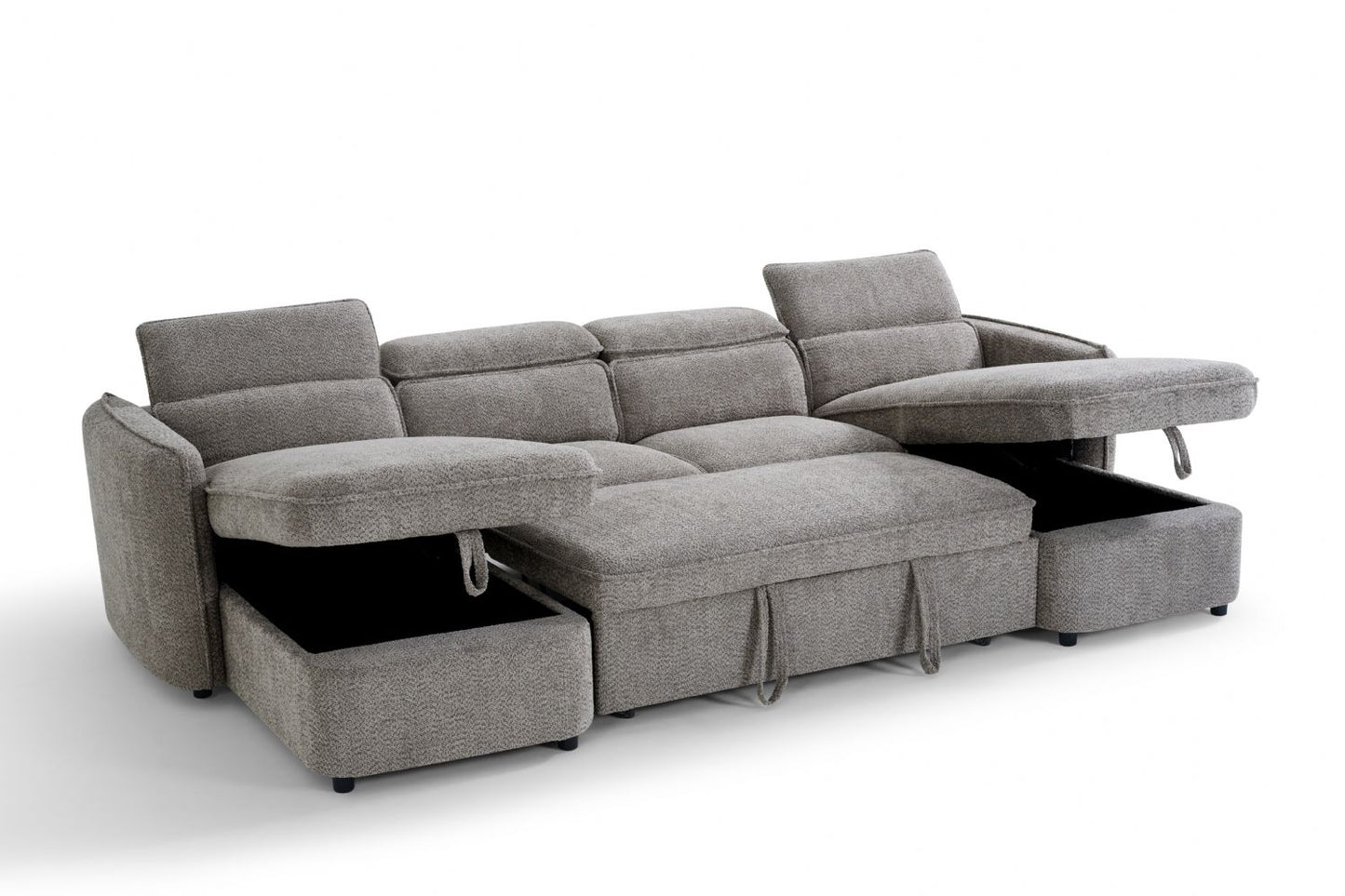 Grey Textured Fabric Large U Shape Corner Sofa Bed