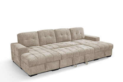 Beige Fabric Large U Shape Corner Chaise Sofa Bed