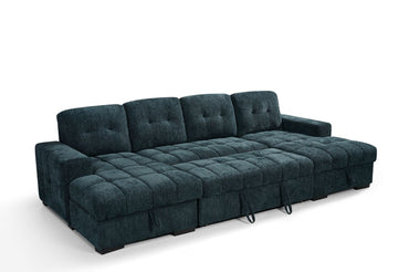 Teal Fabric Large U Shape Corner Chaise Sofa Bed