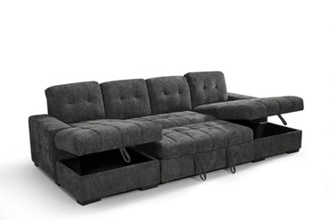 Grey Fabric Large U Shape Corner Chaise Sofa Bed