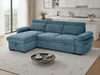 Blue Textured Fabric Corner Chaise Sofa Bed Adjustable Arms