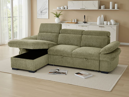 Green Fabric Universal Corner Sofabed with Adjustable Arms