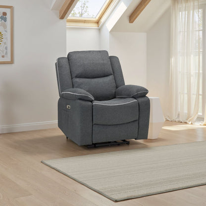 Grey Fabric Electric Recliner Armchair with Cup Holder