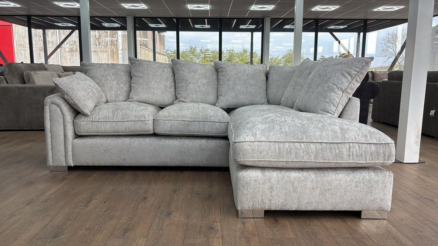 Silver Fabric Right Hand Facing Corner Sofa Chaise