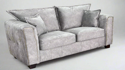 Silver Grey Velvet Effect Fabric 2 Seater High Back Sofa