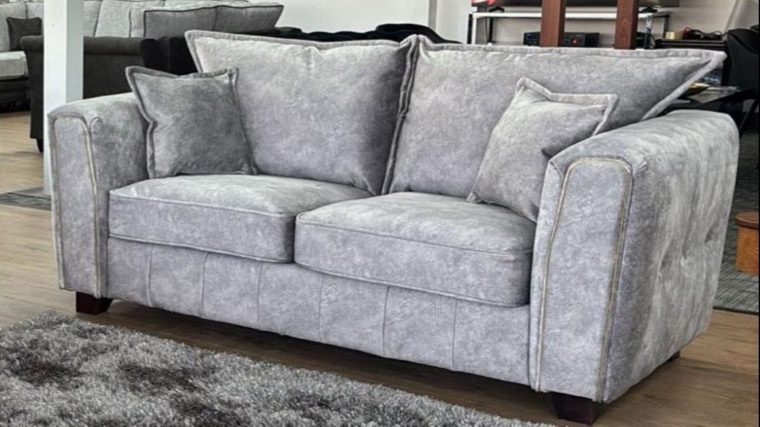 Silver Grey Velvet Effect Fabric 2 Seater High Back Sofa