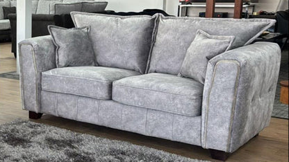Silver Grey Velvet Effect Fabric 2 Seater High Back Sofa