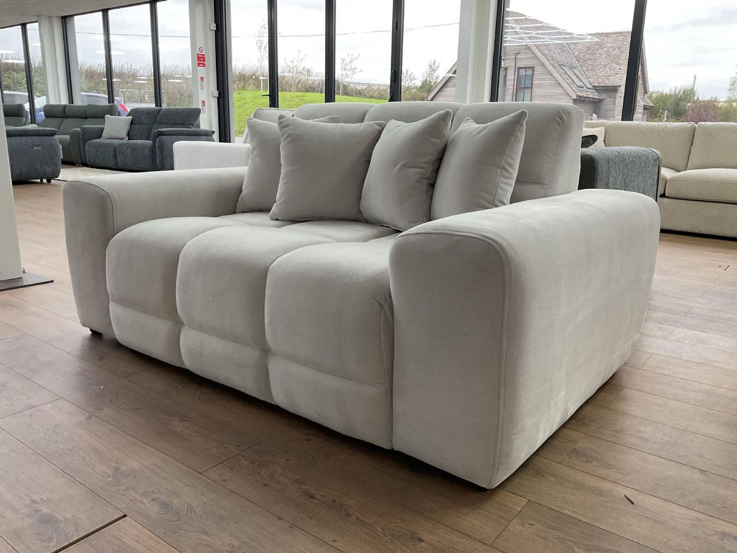 Natural Fabric Modern 2 Seater Sofa with Cushions