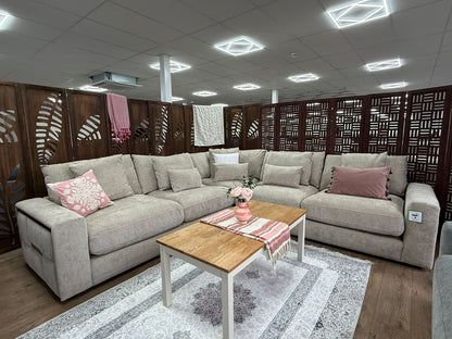 Beige Fabric Large Corner Group Sofa with Deep Seating
