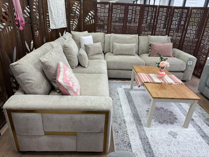Beige Fabric Large Corner Group Sofa with Deep Seating