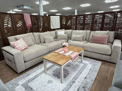 Beige Fabric Large Corner Group Sofa with Deep Seating
