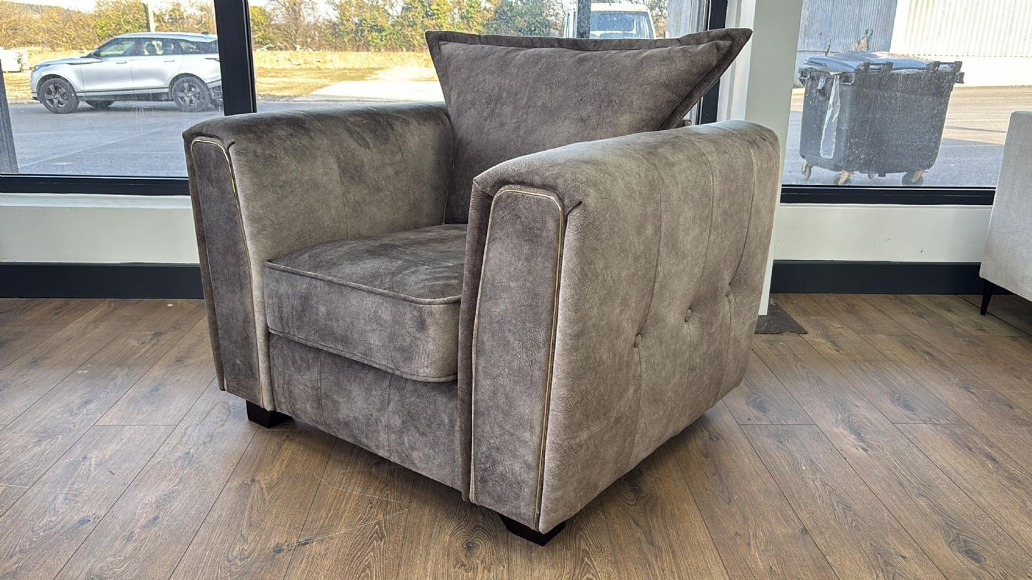 Brown Leather Effect High Pillow Back Armchair Metal Trims