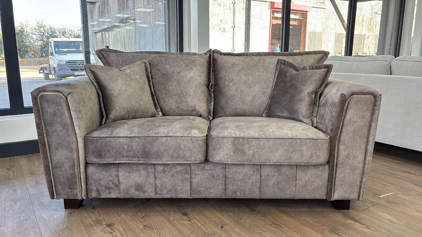 Brown Leather Effect 2 Seater Sofa with Metal Trim