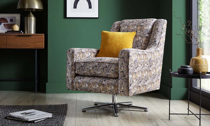 Rome Handmade Swivel Chair For Elderly in Accent Patterned Fabric With Swivel Base