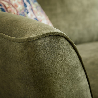 Rome Plush Dove Olive Green Fabric Sofa With Round Wooden Castor Bottom Legs For Elderly