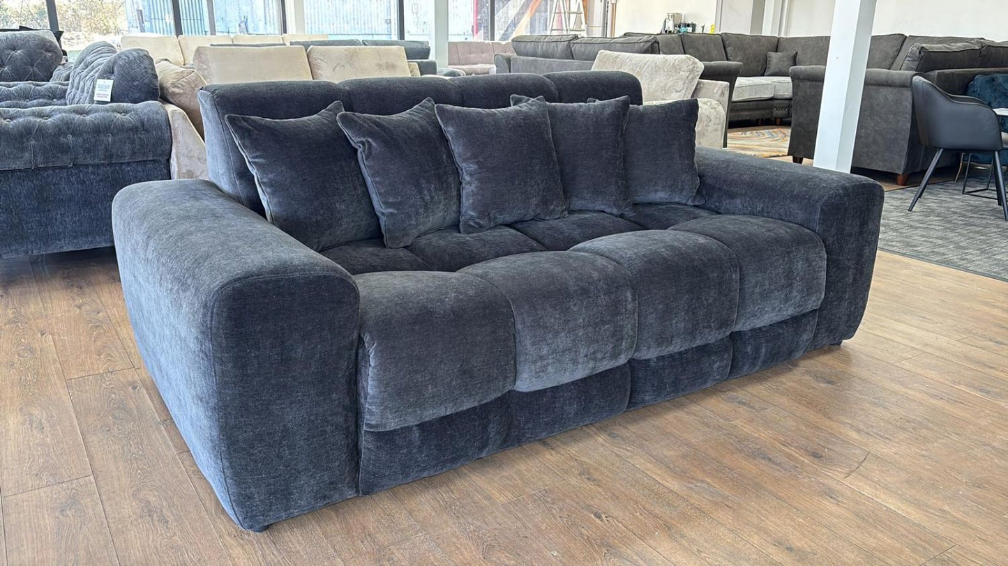 Black Velvet Fabric Upholstered 3 Seater Sofa