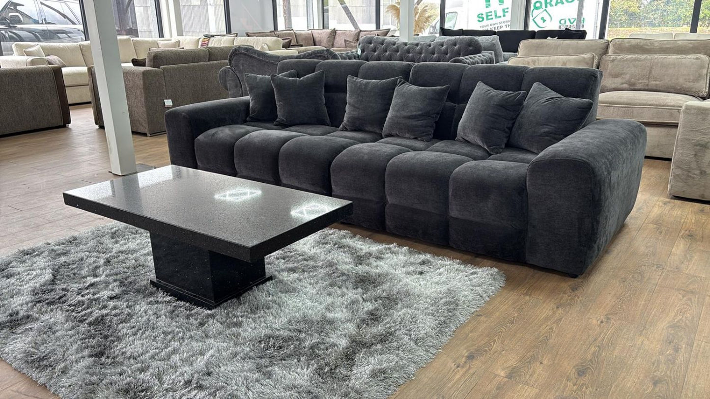 Black Textured Fabric Large 4 Seater Sofa
