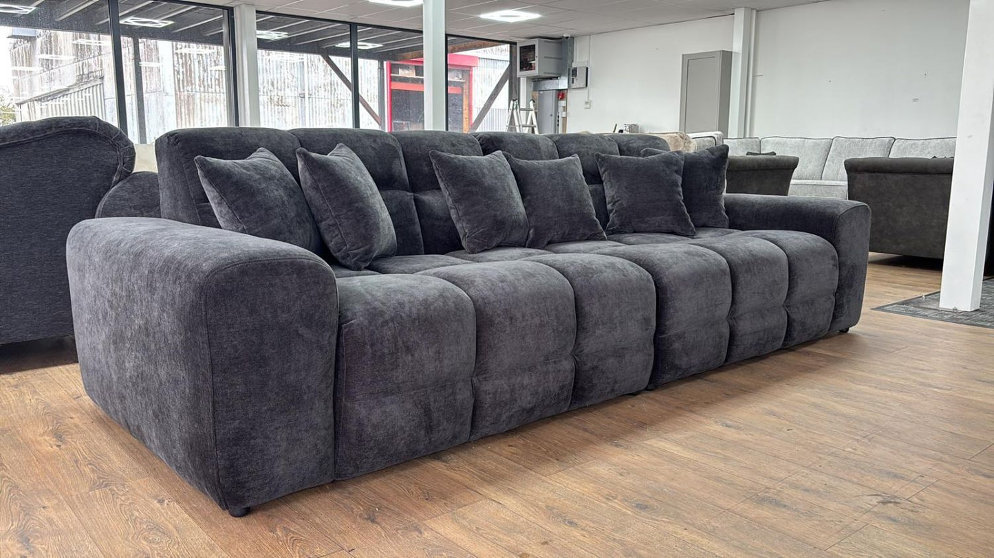 Black Textured Fabric Large 4 Seater Sofa
