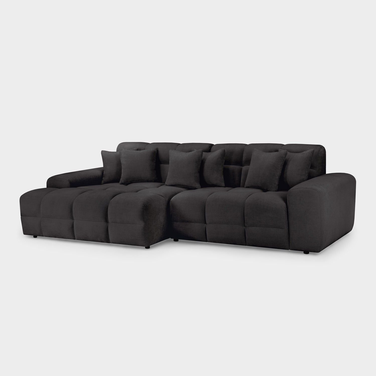 Black Fabric Upholstered Left Hand Facing Corner Sofa