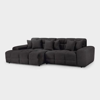 Black Fabric Upholstered Left Hand Facing Corner Sofa