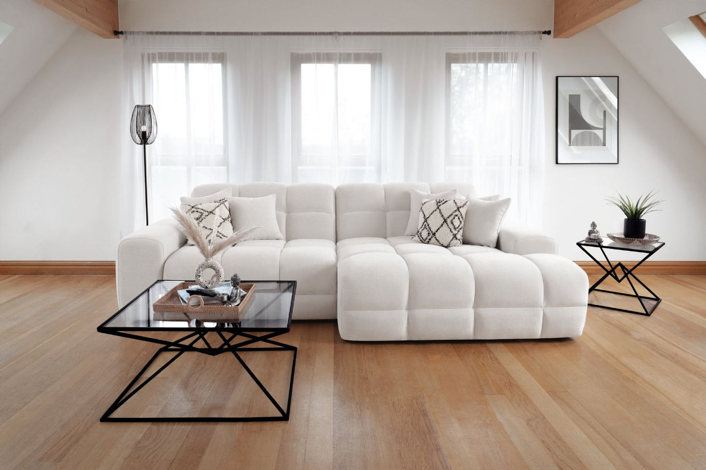 Natural Beige Fabric Right Hand Facing Corner Sofa