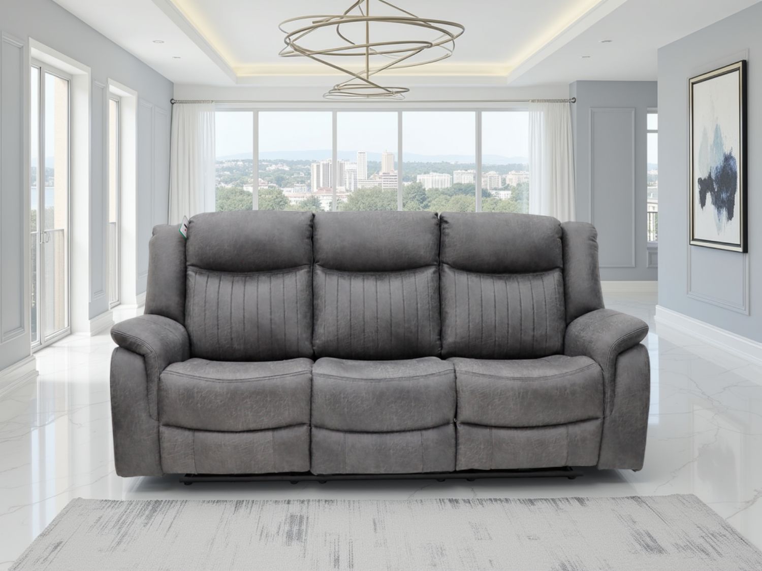 Grey Fabric 3 Seater Electric Recliner Sofa