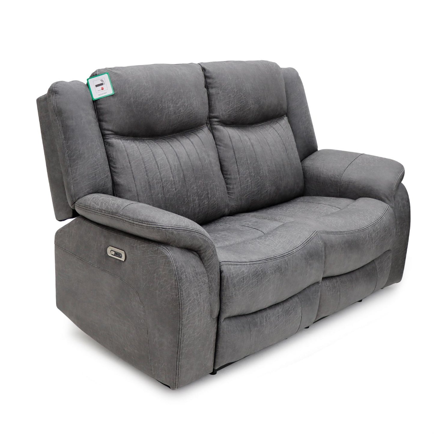 Grey Fabric 2 Seater Recliner Sofa with Console