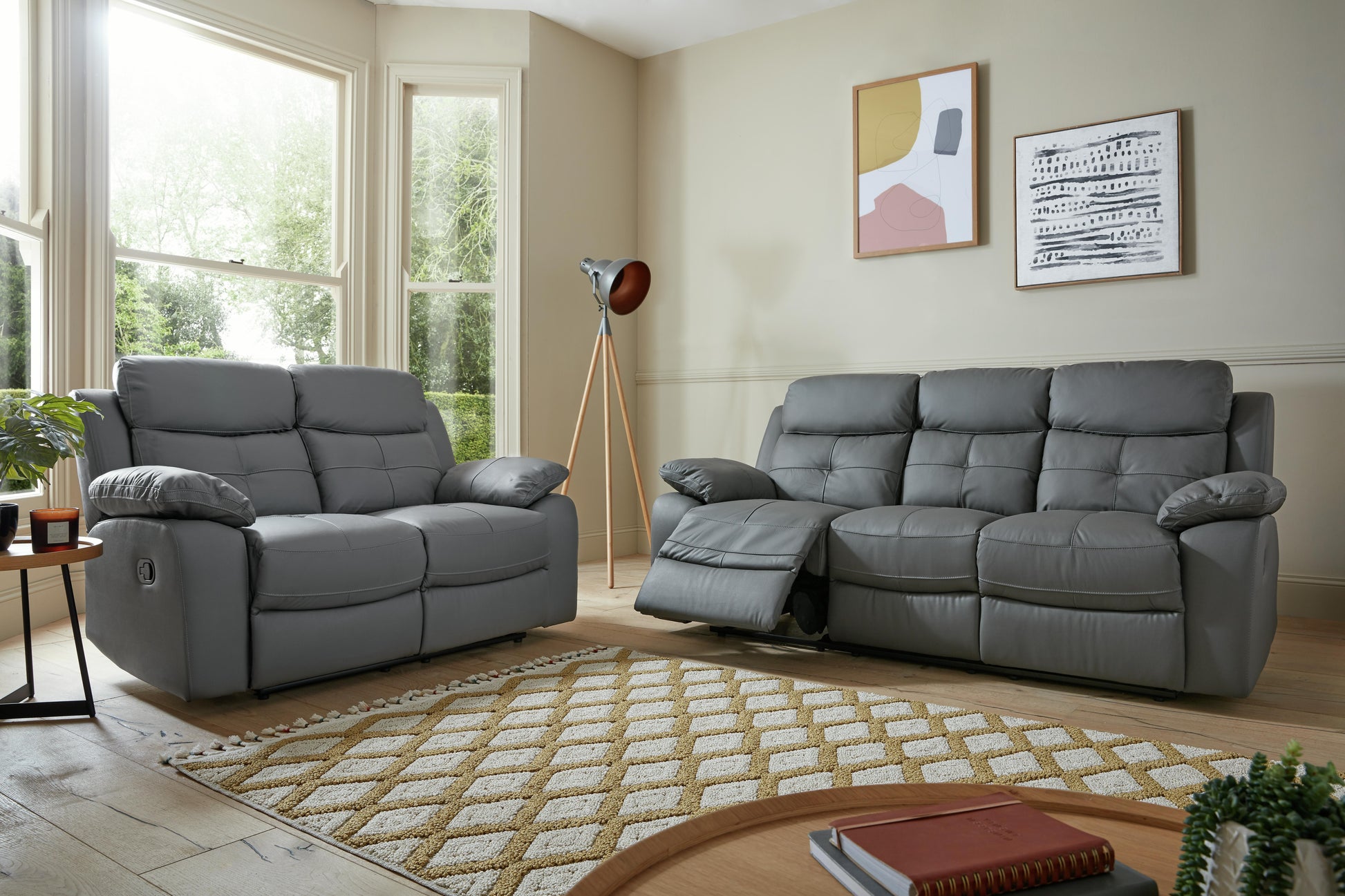 Lopez Recliner 3+2 Seater Genuine Grey Leather Sofa Set