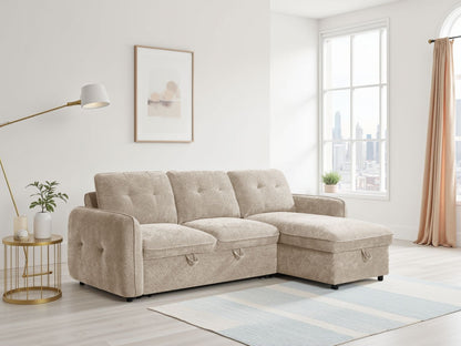 Beige Fabric Universal Corner Chaise Sofabed