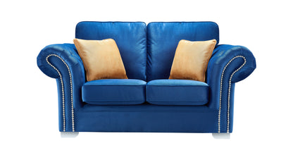 Manhattan Blue Fabric Sofas Chesterfield Style Arms With Chrome Feet