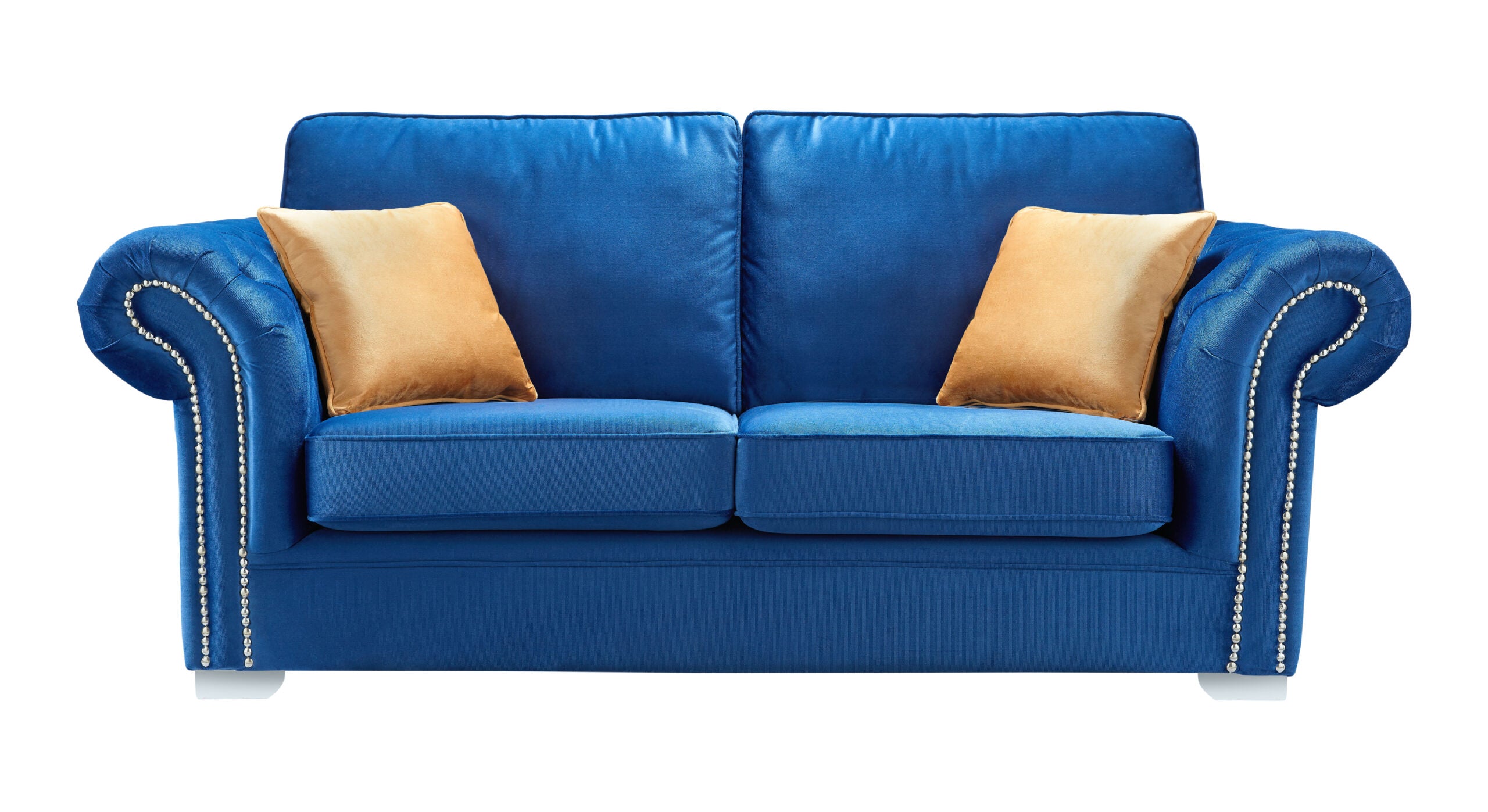 Manhattan Blue Fabric Sofas Chesterfield Style Arms With Chrome Feet