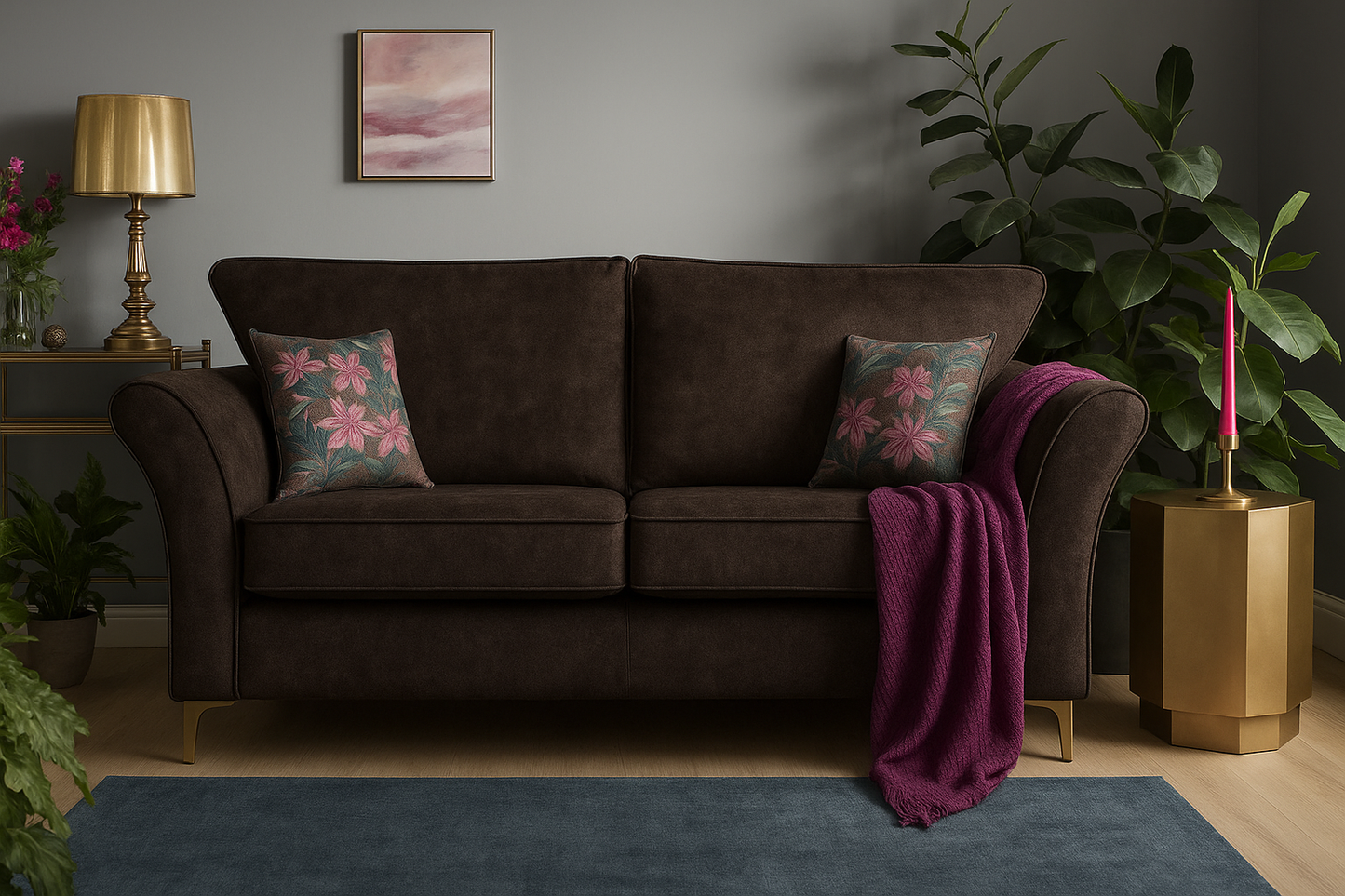 Verona Luxury 2 Seater Milano Teal Blue Fabric Sofa With Steel Legs