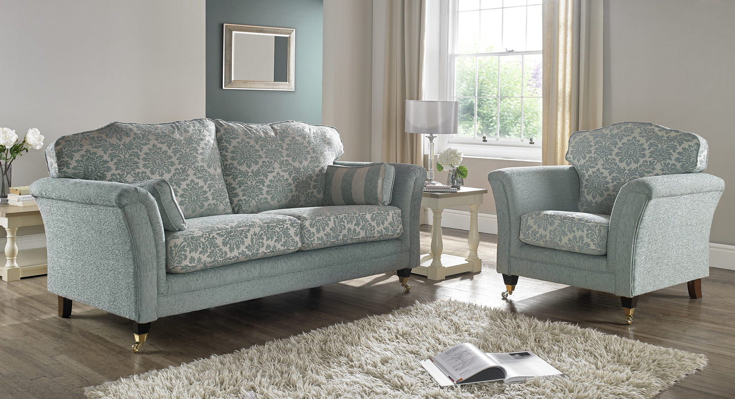 Minty Mark Handcrafted Premium Floral Blue Real Fabric Sofas