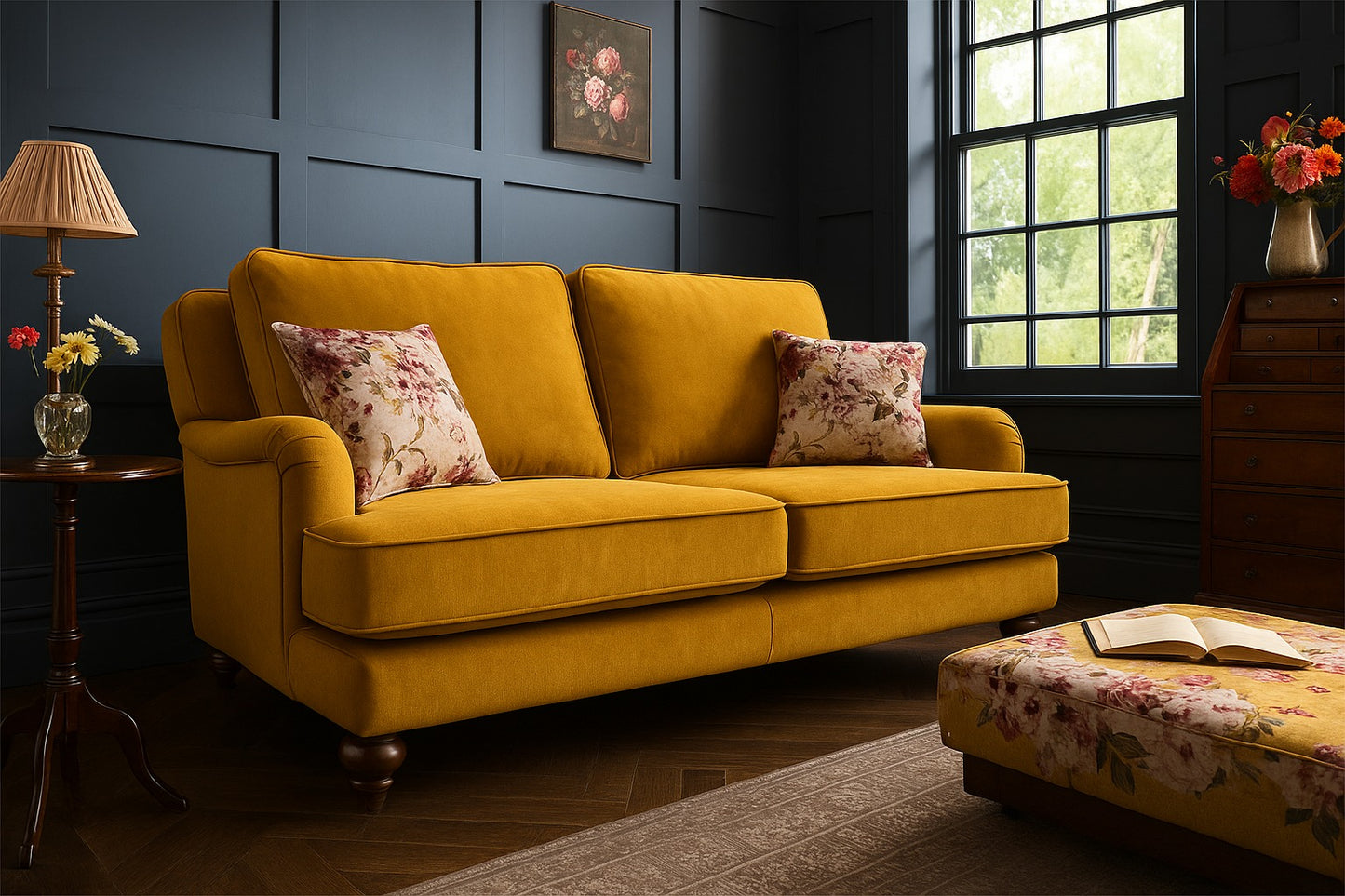 Alicante 3+1+1 Seater Sofa Suite Monaco Amethyst Purple Fabric With Wooden Legs