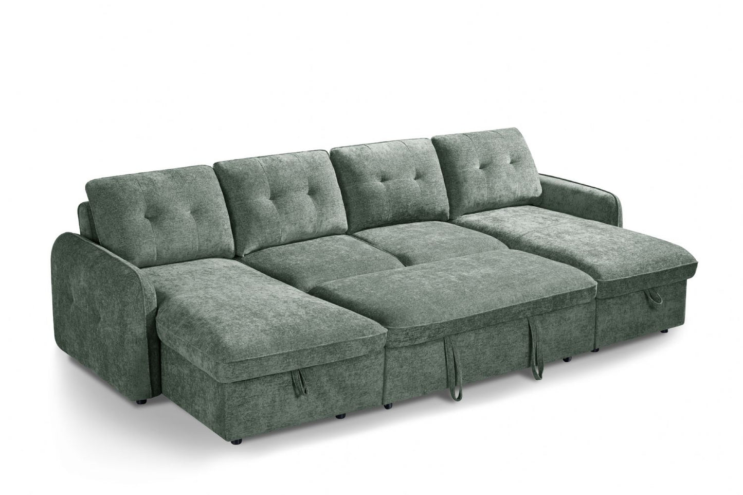 Green Textured Fabric Large U Shape Corner Chaise Sofa Bed