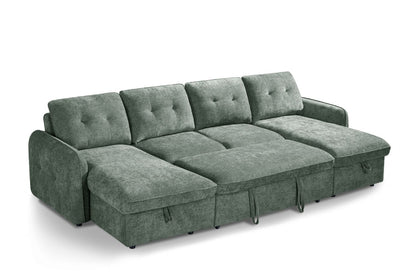 Green Textured Fabric Large U Shape Corner Chaise Sofa Bed