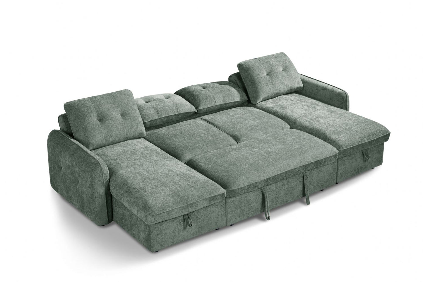 Green Textured Fabric Large U Shape Corner Chaise Sofa Bed