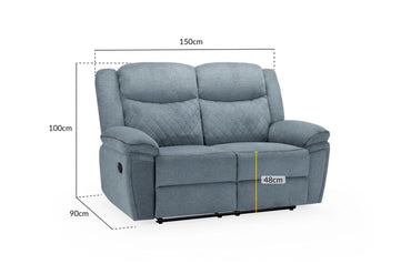 Grey Fabric Quilted Back Manual 2 Seater Recliner Sofa