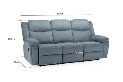 Grey Fabric Manual 3 Seater Recliner Sofa