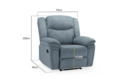 Grey Fabric Quilted Back Manual Recliner Armchair