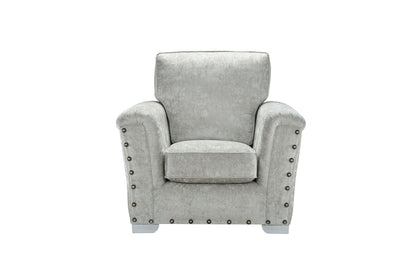 Nebraska Bespoke Grey Fabric Studded With Chrome Feet Sofa