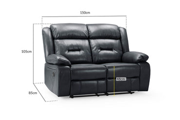 Black Leather Effect 2 Seater Manual Recliner Sofa